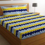 Bsb Home 100% Microfiber Bedsheet For Double Bed With 2 Pillow Covers Breathable | Wrinklefree And Softtouch Zigzag Print Sheet- Yellow & Blue