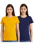 Amazon Brand – Symbol Women’S Regular Fit T-Shirt (Rn-Po2-Combo6_Blue And Mustard S)
