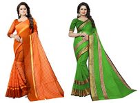 Florence Pack Of 2 Fanta Parrot Cotton Silk Lace Work And Striped Saree With Blouse For Women(Fl-If-Rustomfanta_Sonakshiparrot-July20)
