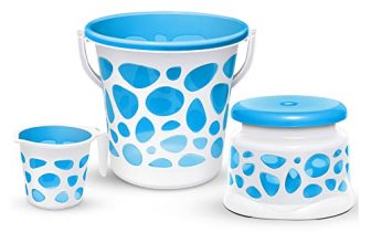 Milton Duplex Spa 3 Piece Set, Blue | 25 Litres Bucket With Mug & Stool | Bathroom Accessory Set