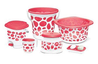 Milton Duplex Spa 6 Round Printed Bathroom Set, Set Of 6, Pink