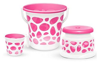 Milton Duplex Spa 3 Piece Set, Pink | 20 Litres Bucket With Mug & Stool | Bathroom Accessory Set