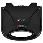 Faber 750W Sandwich Grill Toaster | Grill, Toast & Heat | 2 Slice Slots, Power & Ready Lights, Auto Shut-Off, Cord Storage, Antiskid Feet | Non-Stick Coated Plates For Easy Cleaning | (Black)