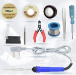 Hillgrove 10in1 Basic 25W Soldering Iron Kit with 5 Meter Solder Wire, Cutter, Stand, Flux, Bit, Tape, Tester, Tweezer, Wick 25 W Simple(Flat, Pointed Tip)