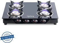 Lifelong ISI Certified Glass Manual Gas Stove(4 Burners)