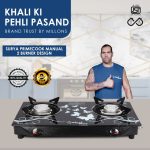 Sigri-wala Cute Blkd 2B Toughened Glass Tornado Burner Glass Manual Gas Stove Stainless Steel Manual Gas Stove(2 Burners)