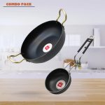 LAZYwindow Traditional Iron Deep Bottom Kadhai And Tadka Pan with Steel Handle Combo Pack Induction Bottom Cookware Set(Iron, 2 – Piece)