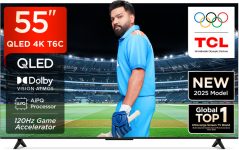 TCL T6C 139 cm (55 inch) QLED Ultra HD (4K) Smart Google TV 2025 Edition with HDR 10+ | Dolby Vision- Atmos 24W |120 Hz Game Accelerator (DLG) | Metallic Bezel-Less(55T6C)