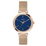 TIMEX Analog Watch for Women with Blue Round Dial & Rose Gold Stainless Steel Bracelet Band Water Resistant Women’s Wrist Watches – TWEL118SMU03