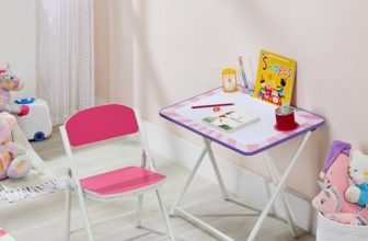 Amazon Brand – Solimo Folding Study Table and Chair Set for Kids, Compact Design, Adjustable Height, Easy Assembly – Pink
