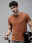 Roadster Solid Men Round Neck Brown T-Shirt