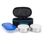Zaib Stainless Steel Lunch Box for Kids with Insulated Carry Bag | 3 Containers: 2x350ml + 1x400ml Rice Bowl | Durable, Leak-Proof & BPA-Free Tiffin Box for School, Travel & Picnics (Executive 2+1)