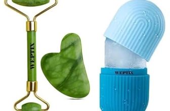 3D Manual Roller Face Body Massager With And Anti Aging 100% Natural Jade Stone Roller Msagger With Gua Sha Tools for Face and Body Massager- (NEW blue+Stone)