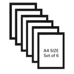 Blank A4 Photo Frame – Black Picture Frames for Wall Decor and Table Top – Premium Synthetic Wood Frames with Acrylic Glass for Certificates, Documents and Home Decoration (Pack-6)