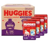 Huggies Complete Comfort Wonder Pants | Pant Style Baby Diapers Large Size, 256 Count | India’s Fastest Absorbing diaper, Clinically Proven to Prevent Diaper Rash | Ideal for 9 to 14 Kgs (64 count, Pack of 4)
