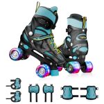 Lifelong Kids Adjustable Skating Shoes with LED Lights – Inline Roller Skating with Adjustable Size, Playful Lighting with Safety Pads, 1 Pair of Skates, Durable Frame – Black, L (24.5-27 cm)