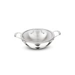 Signoraware Artista Tri Ply Stainless Steel Shallow Kadhai 22cm with Glass Lid | Induction & Gas Compatible | Durable | Ideal for Stir Frying & Sauteing | Best for Curry & Gravies (2.1 LTR | Steel)