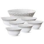 Larah by Borosil Classic Fluted Series Opalware 7 Pcs Pudding Set | Microwave & Dishwasher Safe | Bone-Ash Free | Crockery Set For Dining & Gifting | Bowls Set | White
