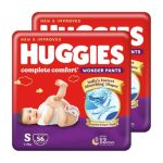 Huggies Complete Comfort Wonder Pants | Pant Style Baby Diapers Small Size (S), 112 Count | India’s Fastest Absorbing Diaper, Prevents Diaper Rash, Ideal for 4 to 8 Kgs (56 Count, Pack of 2)