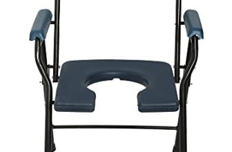 AMONE Folding Commode Chair, Elderly Disabled Man And Pregnant Woman Stainless Steel Shower And Bathing Room Mobile Toilet Seat for Elderly, Safe Toilet Stool – 110 Kg Capacity