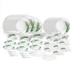 Larah by Borosil Crescent Fluted Series Opalware Dinner Set | 66 Pieces for Family of 6 | Microwave & Dishwasher Safe | Bone-Ash Free | Crockery Set for Dining & Gifting | Plates & Bowls | White