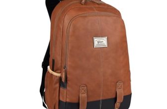 Gear Classic 20L Small Faux Leather Water Resistant Anti Theft 3 Compartment Laptop Backpack/Office Backpack for Men/Women (Tan-Black)