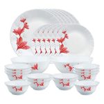 Larah by Borosil Ruby Opalware Dinner Set, 28 Pcs, White