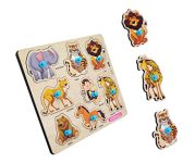 HIGHROOF® Jungle Animal Wooden Puzzle, Wooden Toys for Kids 3+, Jigsaw Puzzles for Adults, 11 Pcs, 1 Count, Multicolor, Square, Beginner, Animals, 300g, 20x120x100mm