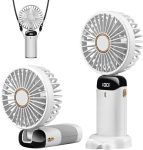 Handheld Fan, 4200mAh Portable Mini Fan, USB Rechargeable 5 Speeds Desk Fan with LED Display for Travel, Outdoor, Home, Office, School, Camping (White)