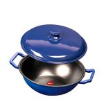 Pigeon By Stovekraft Cast Iron Kadai with Cast Iron Lid | Medium, 24 Cm | Enamel Coated | Luxurious Mirror Finish | Toxin-Free | High Pressure Casting | Cook with Style, Elegance & Comfort, Blue