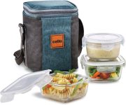 cello Elite Mix, Leakproof, Microwave safe (2 x 320 ml, 1 x 240 ml) 3 Containers Glass Office Lunch Box(880 ml)