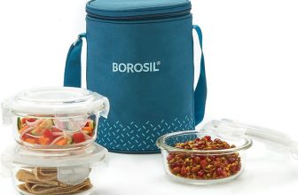 BOROSIL Teal Lunch Box with Bag, 3 Pc (400 ml x 3 Round), Glass Office Tiifin 3 Containers Glass Office Lunch Box(1200 ml)