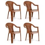 Cello Unique Chair Set of 4, Sandalwood | Unbreakable, Durable & Strong |Blended PP Material, Easy to Clean |Plastic Chair for Living Room, Home & Office | 3 Years Warranty – Manufacturing Defects