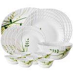Larah By Borosil Herbs Opalware Leaf Dinner Set, 21-Pieces, White