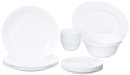 Larah by Borosil Fluted Series Snow Opalware Dinner Set | 21 Piece for Family of 6 | Microwave & Dishwasher Safe | Bone-Ash Free | Crockery Set for Dining & Gifting | Plates & Bowls | White