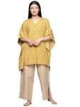 Libas Womens Printed Cotton Night Suit Set for Women Mustard
