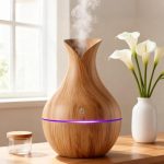Aroma Diffuser with Wooden Finish, Ultrasonic Essential Oil Diffuser & Humidifier, LED Night Light, Quiet Air Freshener for Home Bedroom Office Spa
