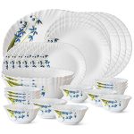 Larah by BOROSIL Fluted Series Lavender Opalware Dinner Set | 27 Piece for Family of 6 | Microwave & Dishwasher Safe | Bone-Ash Free | Crockery Set for Dining & Gifting | Plates & Bowls | White
