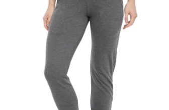 Macrowoman W-Series Women Regular Fit Low Rise Active Plain Pants in Cotton Rich Fabric, Low Waist Trousers with Front Pockets for Gym, Yoga & Leisure, Black Melange, S, Pack of 1