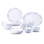 Larah by Borosil – Moon Series, Skyleaf 27 Pieces Opalware Dinner Set, White