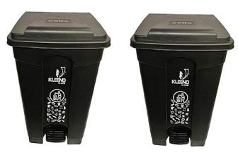 Cello Strong Plastic Step-On Pedal Garbage Dustbin 60 Ltr, Black & Black (COMBO)