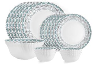 Cello Dazzle Series Celeste Opalware Dinner Set | 20Pcs | White | Service For 6 | Microwave & Dishwasher Safe | Light-Weight & Durable | Chip & Scratch Resistant | Best For Special Occassion & Gifting