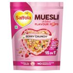 Saffola Muesli Berry Crunch with Flavour Pops, 450 gm | 15 in 1 Fruit and Nuts, Seeds, Millet & more | Cereals for breakfast rich with wholegrain, protein, fibre