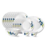 Larah by Borosil Nina Fluted Series Opalware Dinner Set | 21 Pieces for Family of 6 | Microwave & Dishwasher Safe | Bone-Ash Free | Crockery Set for Dining & Gifting | Plates & Bowls | White