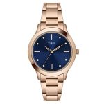 TIMEX Analog Watch for Women with Blue Round Dial & Rose Gold Stainless Steel Bracelet Band Water Resistant Women’s Wrist Watches – TWEL98SMU08