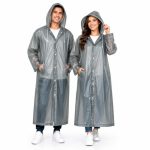 MIKANIX Waterproof Hooded Raincoat for Men & Women | Full Length Reusable PVC Rain Wear | Lightweight Windproof Rain Jacket with Front Button Closure & Pockets (Grey)