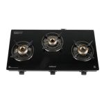Havells GEOSLIM Gas stove |3 Heavy Duty Forged Brass Burner|6 mm Toughened Glass|Premium Valves|Removable Drip Tray|Soft Touch Knobs|5 year Warranty on Burners, Glass & Valves by Havells (Black)
