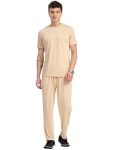 Thomas Scott Men’s Solid Polyester Relaxed Fit T-Shirt & Joggers Co-Ords Set with Round Neck & Short Sleeves (TMSTCS002_Beige_M)