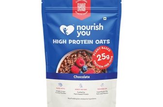 25g High Protein Chocolate Oats by Nourish You 1kg Plant Based Protein | Made with Rolled Oats , Cocoa Powder , Almonds , Raisins & Soy Protein | High Protein Oatmeal Breakfast Cereal | 11g Fibre | No Artificial Colours, No preservatives , No artificial Flavours