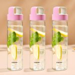 Borosil 550ml Neo Water Bottle Set with Lid | Borosilicate Glass Wide Mouth Bottle for Fridge | Extreme Temperature Resistant For Hot & Cold Water, Milk, Lassi, Juice (3pc Pack, Pink Husk Lid)